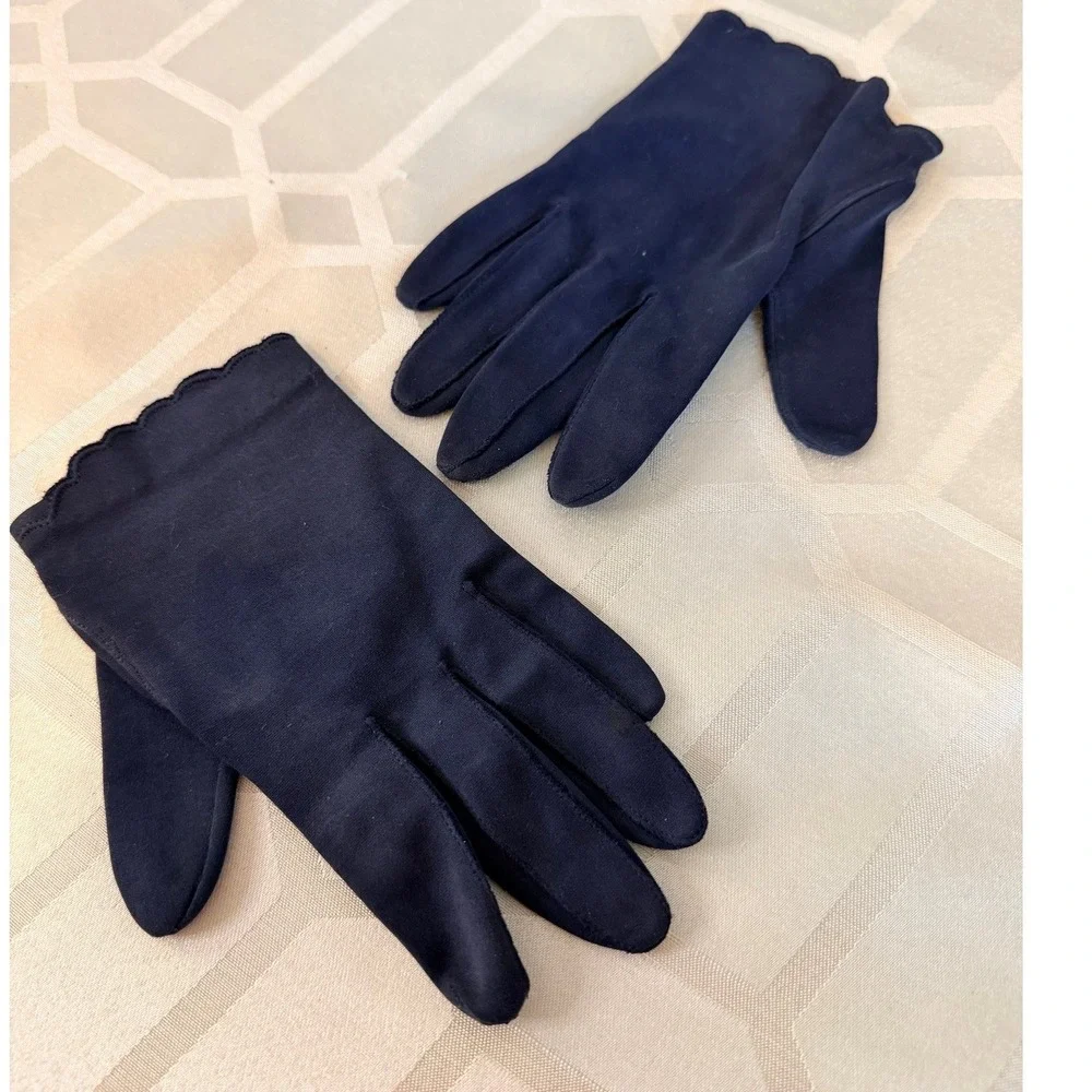 Unbranded Vintage Style Gloves Women One Size Navy Blue Excellent Scalloped Cuff